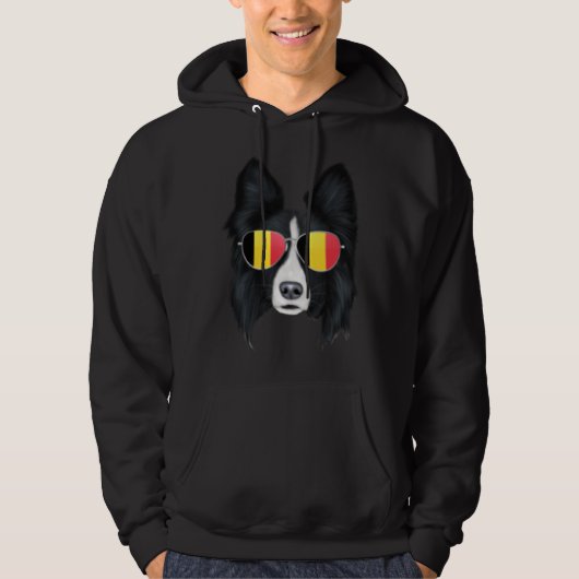 Belgium Flag Border Collie Dog Belgium Pocket パーカ (正面)