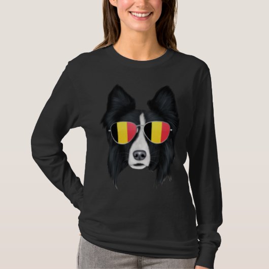 Belgium Flag Border Collie Dog Belgium Pocket Tシャツ (正面)