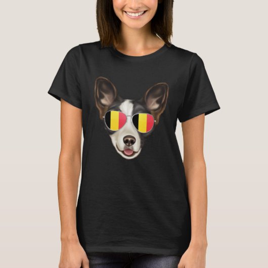 Belgium Flag Cardigan Welsh Corgi Dog Belgium Pock Tシャツ (正面)