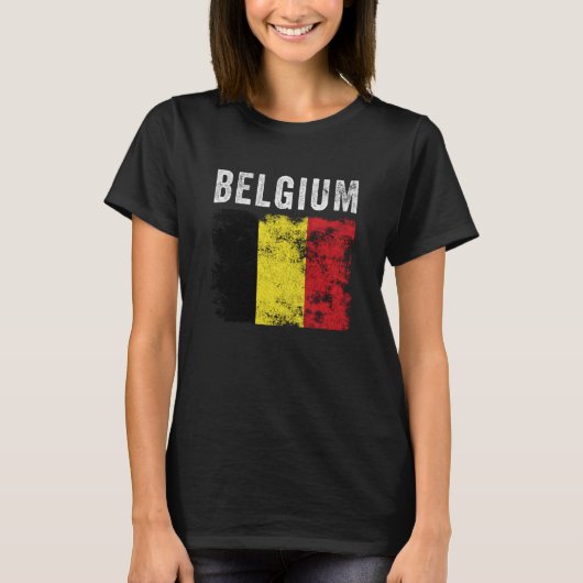 Belgium Flag Distressed Men Women Kids Belgian Fla Tシャツ (正面)
