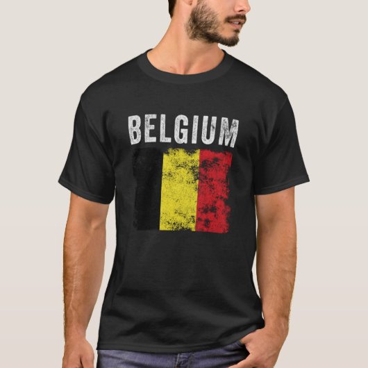 Belgium Flag Distressed Men Women Kids Belgian Fla Tシャツ (正面)