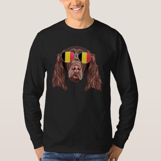 Belgium Flag Field Spaniel Dog Belgium Pocket Tシャツ (正面)
