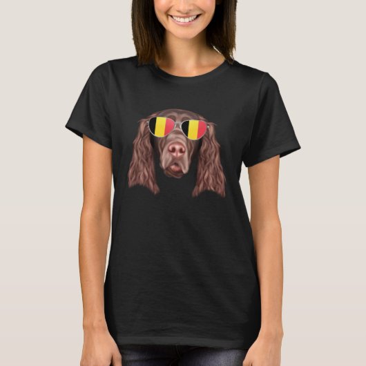 Belgium Flag Field Spaniel Dog Belgium Pocket Tシャツ (正面)