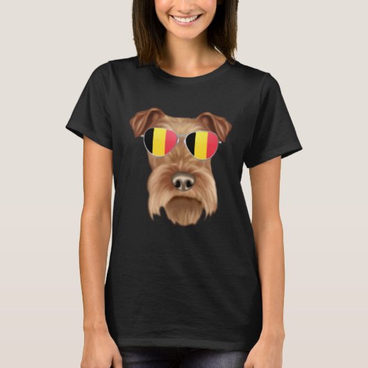 Belgium Flag Irish Terrier Dog Belgium Pocket Tシャツ (正面)