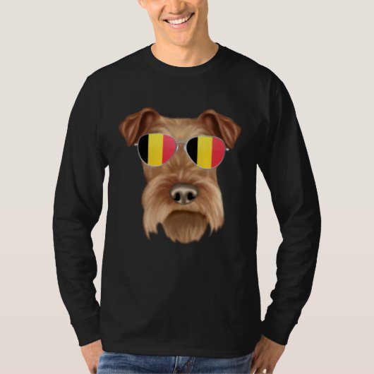 Belgium Flag Irish Terrier Dog Belgium Pocket Tシャツ (正面)