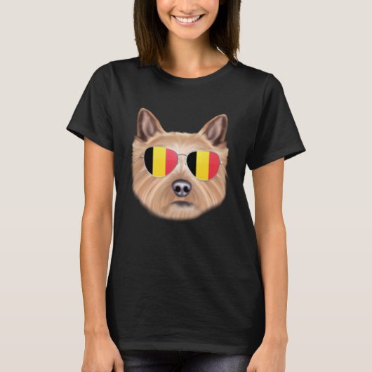 Belgium Flag Norwich Terrier Dog Belgium Pocket Tシャツ (正面)