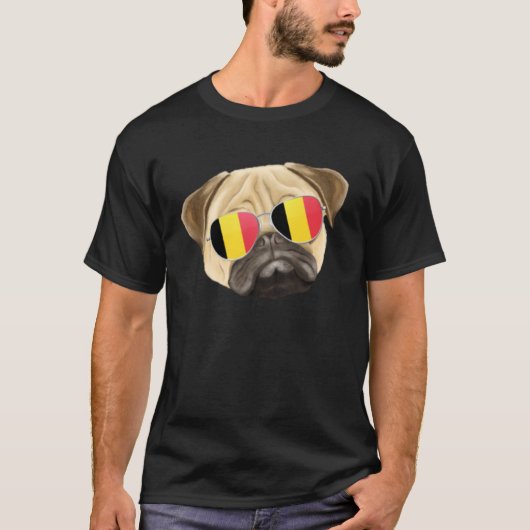 Belgium Flag Pug Dog Belgium Pocket Tシャツ (正面)