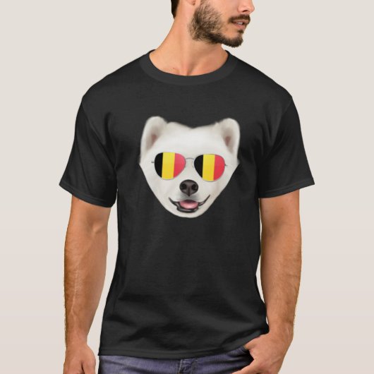 Belgium Flag Samoyed Dog Belgium Pocket Tシャツ (正面)