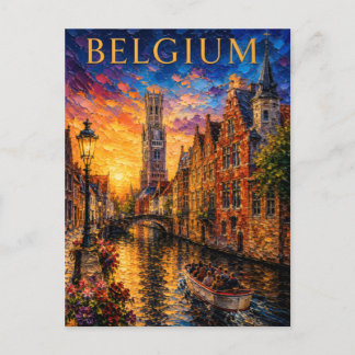 Belgium: Romantic Sunset Bruges Canal Art Souvenir ポストカード
