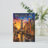 Belgium: Romantic Sunset Bruges Canal Art Souvenir ポストカード (スタンド正面)