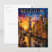 Belgium: Romantic Sunset Bruges Canal Art Souvenir ポストカード (正面/裏面)