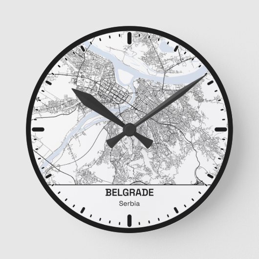 Belgrade Clock City Line Art ラウンド壁時計 (正面)