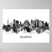 Belgrade Serbia Skyline BW ポスター (正面)