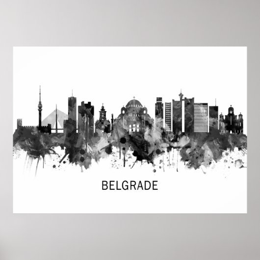 Belgrade Serbia Skyline BW ポスター (正面)