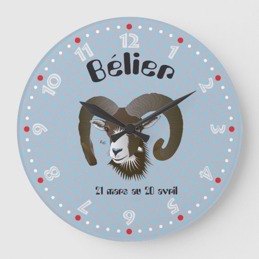 Bélier 21 mars au 20 avril Horloges ラージ壁時計 (正面)