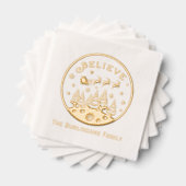 「Believe」の文字入りクリスマスシーンの家族の名前 箔ナプキン (インサイチュ (積み重ね))