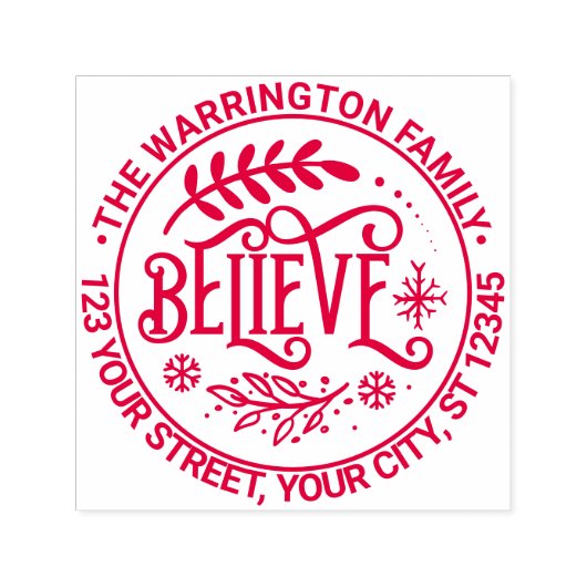 “Believe” クリスマスグリーティング 名前 返信先住所 セルフインキングスタンプ (デザイン)