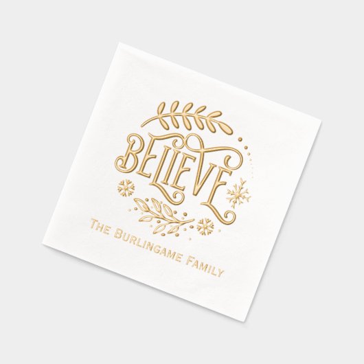 「Believe」家族の名前入りクリスマスグリーティング 箔ナプキン (左)