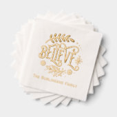 「Believe」家族の名前入りクリスマスグリーティング 箔ナプキン (インサイチュ (積み重ね))