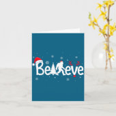 Believe Bigfoot Sasquatch Reindeer Santa Hat Merry カード (黄色い花)