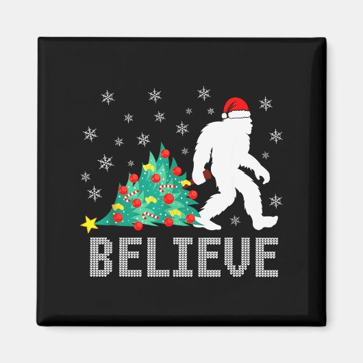 Believe Bigfoot Sasquatch Santa Reindeer Christmas マグネット (正面)