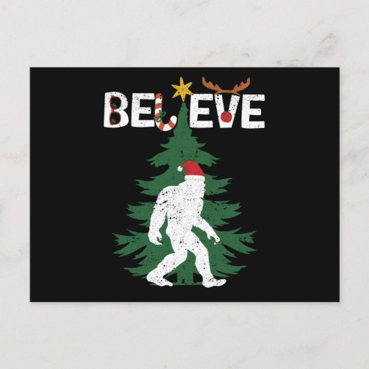 Believe Bigfoot Sasquatch Yeti Christmas Hat ポストカード (正面)