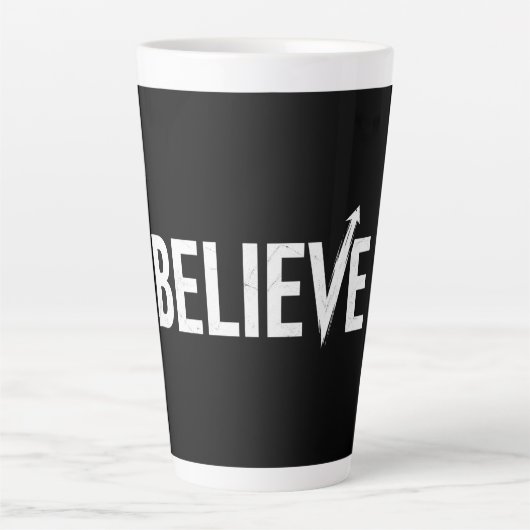 BELIEVE Bold Typography Motivational Design カフェラテマグ (正面)