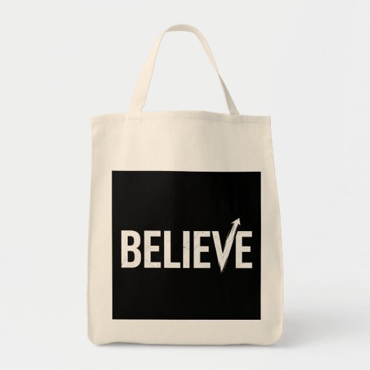 BELIEVE Bold Typography Motivational Design トートバッグ (正面)