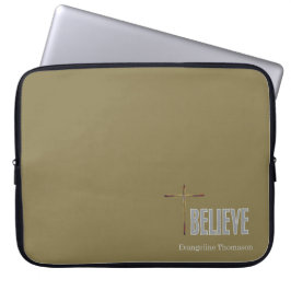 Believe Christian Cross Custom Name Ladies Gold ラップトップスリーブ