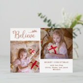Believe | Christmas Photo Collage Rose Gold 箔シーズンカード (立ち正面)