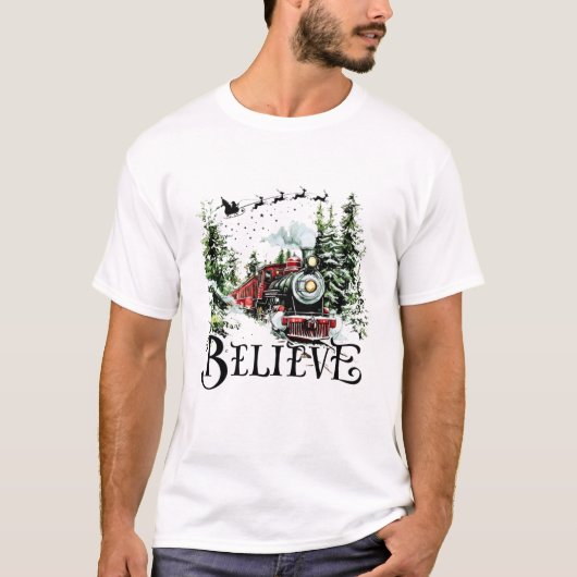 Believe Christmas Train | Vintage Holiday Steam Tシャツ (正面)