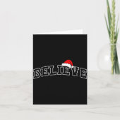 Believe Christmas Varsity Minimal Text Santa Hat F カード (正面)