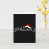 Believe Christmas Varsity Minimal Text Santa Hat F カード (黄色い花)