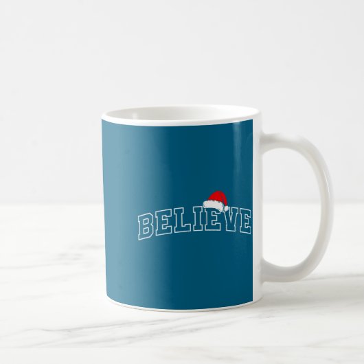 Believe Christmas Varsity Minimal Text Santa Hat F コーヒーマグカップ (右)
