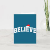 Believe Christmas Varsity Text With Santa Hat Fami カード (正面)