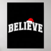 Believe Christmas Varsity Text With Santa Hat Fami ポスター (正面)