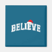 Believe Christmas Varsity Text With Santa Hat Fami マグネット (正面)