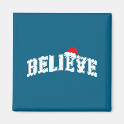 Believe Christmas Varsity Text With Santa Hat Fami マグネット (正面)