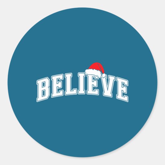 Believe Christmas Varsity Text With Santa Hat Fami ラウンドシール (正面)