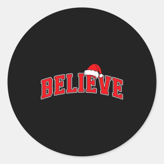 Believe Christmas Varsity Text With Santa Hat Fami ラウンドシール (正面)