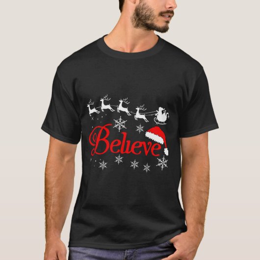 Believe Christmas Xmas Santa Family Pajamas Holida Tシャツ (正面)