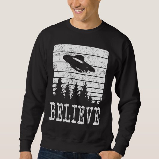 Believe Distressed Style Extraterrestrial UFO スウェットシャツ (正面)