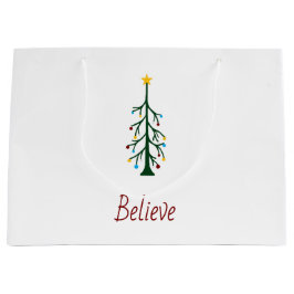 Believe Evergreen Tree Holiday Christmas Present   ラージペーパーバッグ
