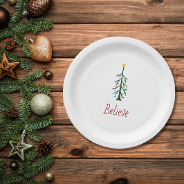 Believe Evergreen Tree Modern Christmas Party  ペーパープレート