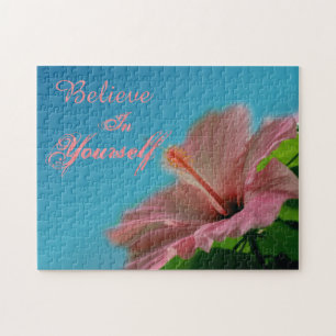 Believe Hibiscus Flower Inspirational Quote ジグソーパズル