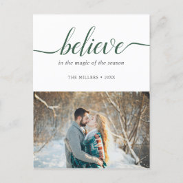 Believe Holiday Green Handwritten Font White Photo シーズンポストカード