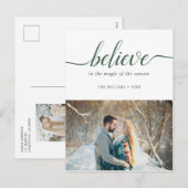 Believe Holiday Green Handwritten Font White Photo シーズンポストカード (正面/裏面)