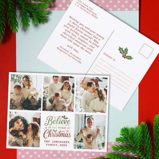Believe in Christmas Modern Family Photo Collage ポストカード