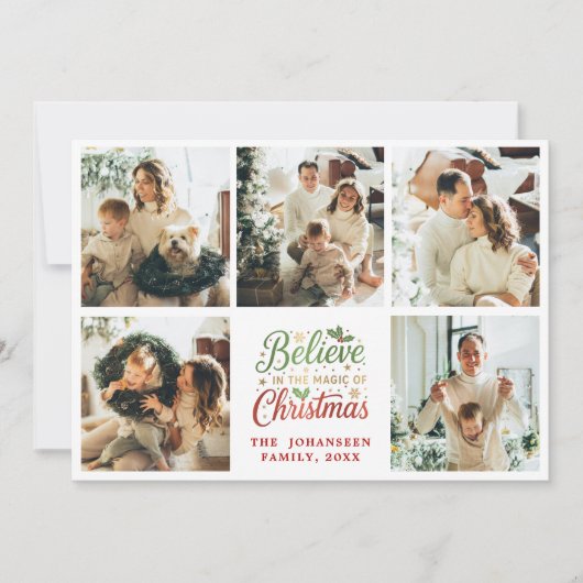 Believe in Christmas Modern Photo Collage Script   シーズンカード (正面)