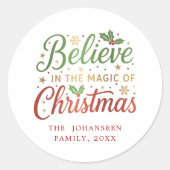 Believe in Christmas Simple Modern Red Typography ラウンドシール (正面)